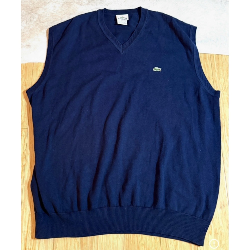 Lacoste‎ Vintage knit vest Navy blue Unisex Men's 100% Cotton Size 7 Or Size 2XL